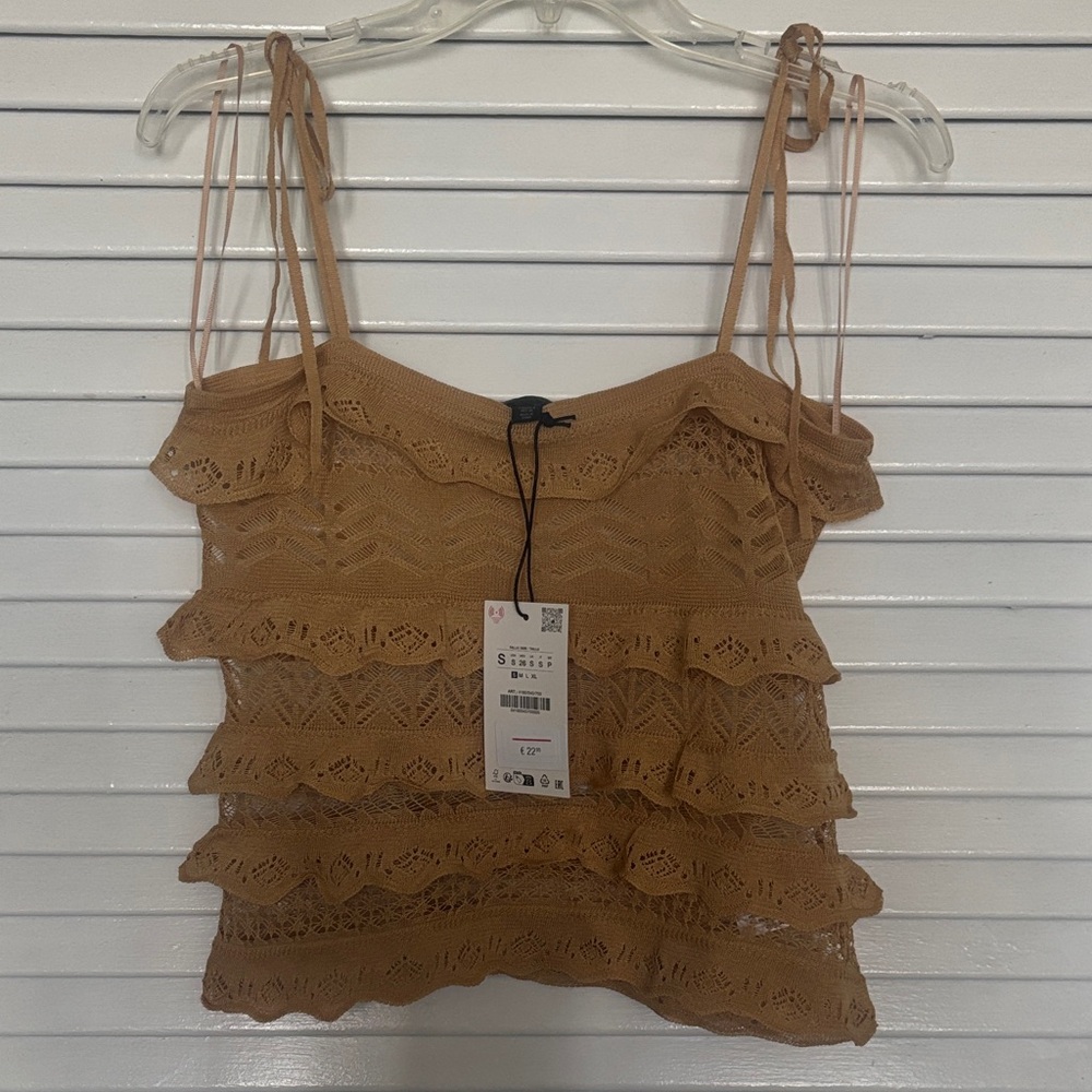 Zara’s Women's Tan Lace Ruffle Top